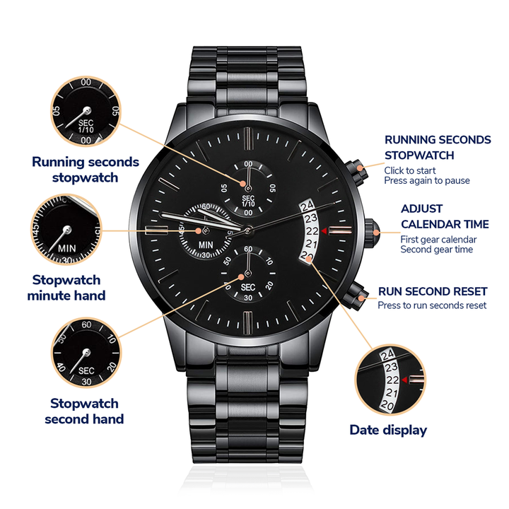 "To My Dad" - Ride Safe Daddy - Black Chronograph Watch - Bianca Ysabel