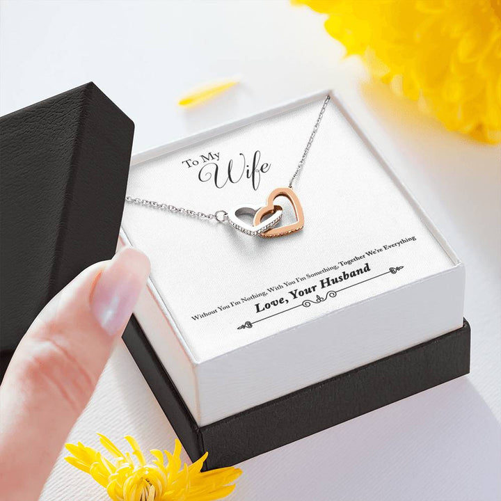 "To My Wife from Husband" - Interlocking Hearts Pendant Necklace Gift Set - Without You I'm Nothing - Bianca Ysabel