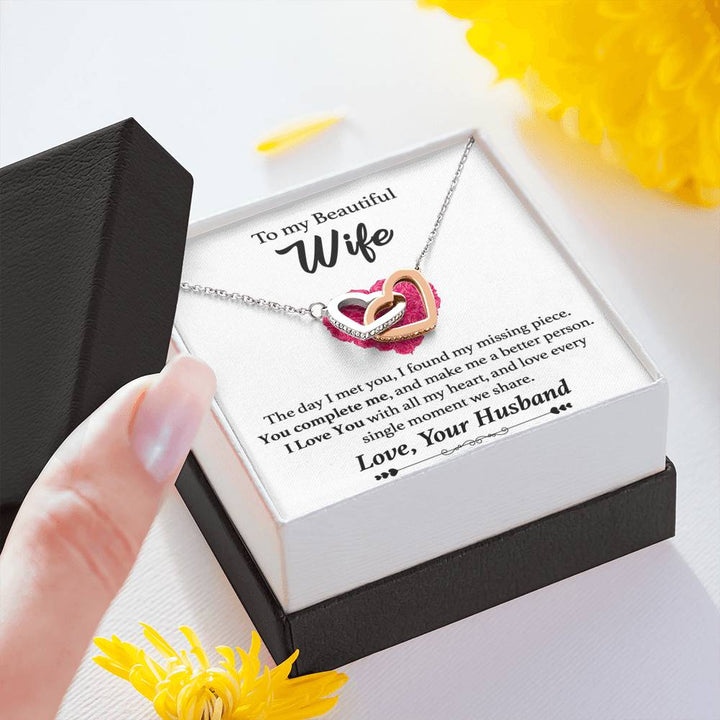 To My Beautiful Wife - Interlocking Hearts Necklace Gift Set - I found my missing piece - Bianca Ysabel