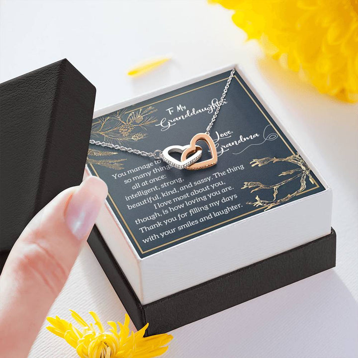 "To My Granddaughter from Grandma" - Interlocking Hearts Pendant Necklace Giftset -  I Love Most About You, Though, is How Loving You Are - Bianca Ysabel