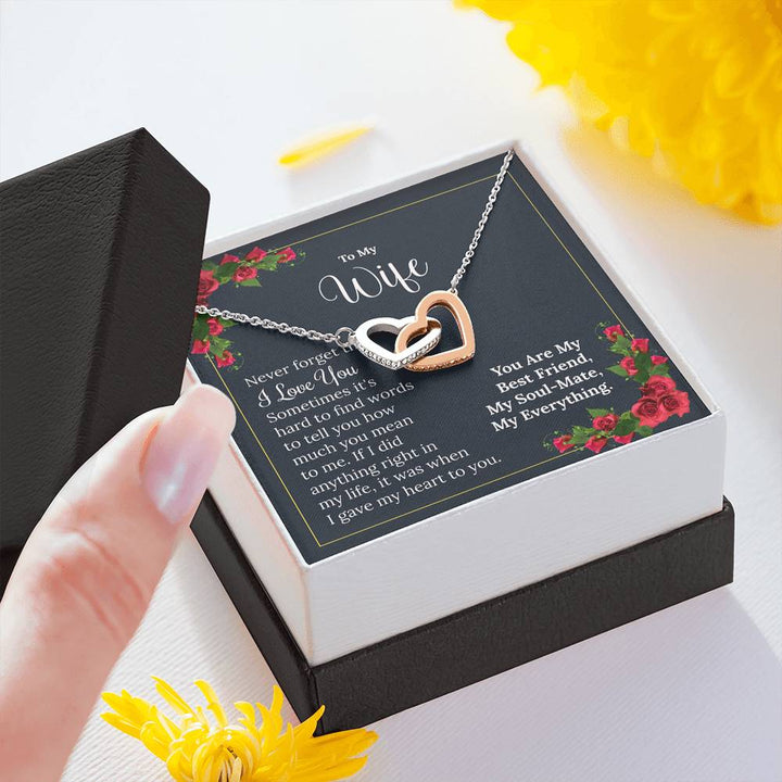"To My Wife from Husband" - Interlocking Hearts Pendant Necklace Gift Set - You Are My Best Friend, My Soul-Mate, My Everything - Bianca Ysabel