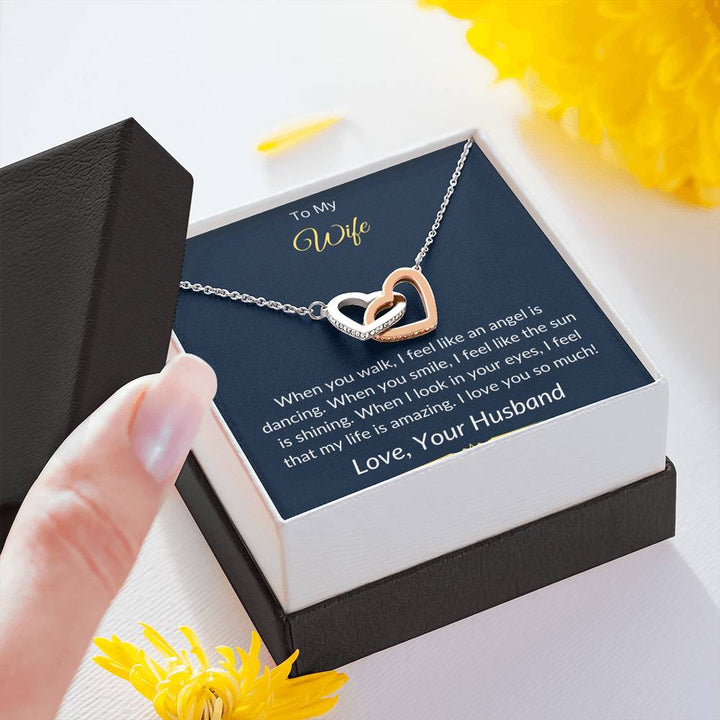 "To My Wife from Husband" - Interlocking Hearts Pendant Necklace Gift Set - When I Look In Your Eyes, I Feel That My Life Is Amazing - Bianca Ysabel