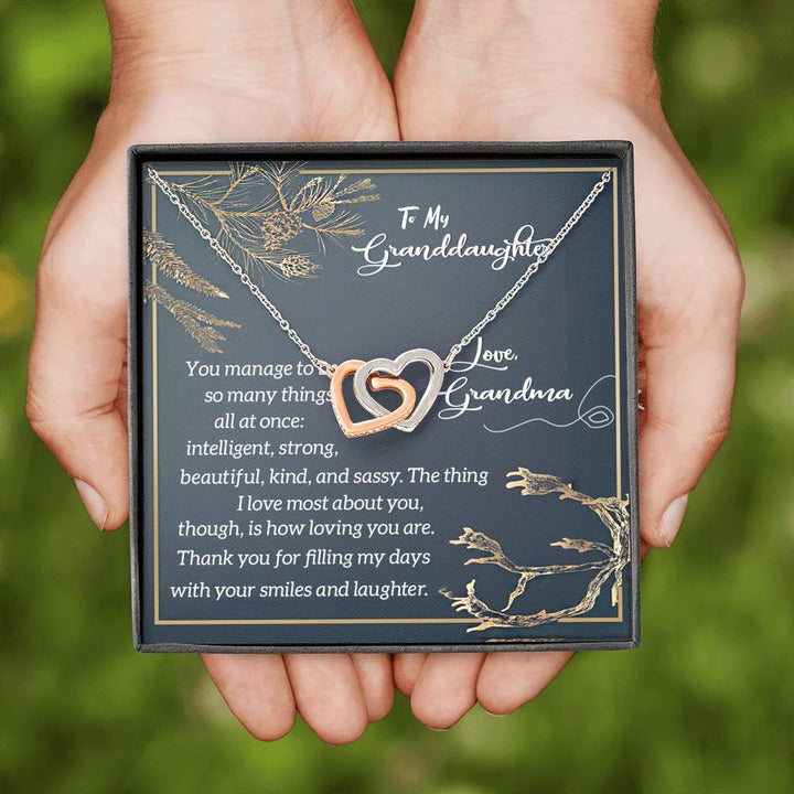 "To My Granddaughter from Grandma" - Interlocking Hearts Pendant Necklace Giftset -  I Love Most About You, Though, is How Loving You Are - Bianca Ysabel