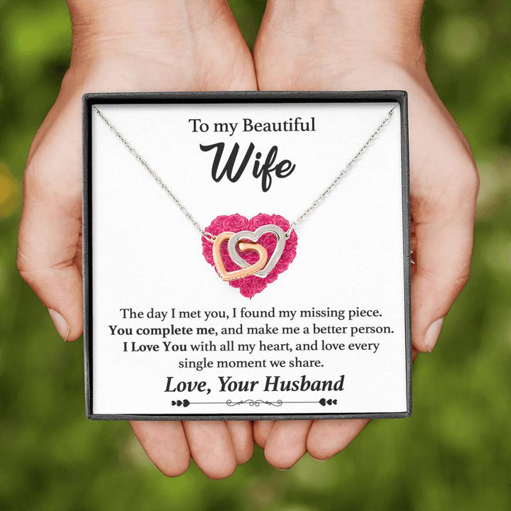 To My Beautiful Wife - Interlocking Hearts Necklace Gift Set - I found my missing piece - Bianca Ysabel