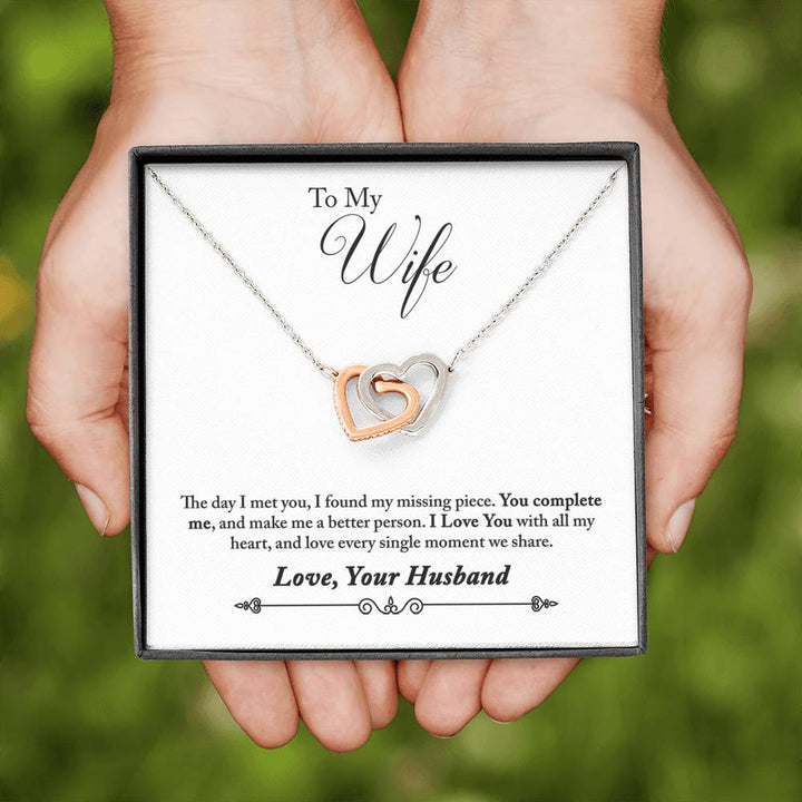 "To My Wife from Husband" - Interlocking Hearts Pendant Necklace Gift Set - The Day I Met You, I Found my Missing Piece - Bianca Ysabel