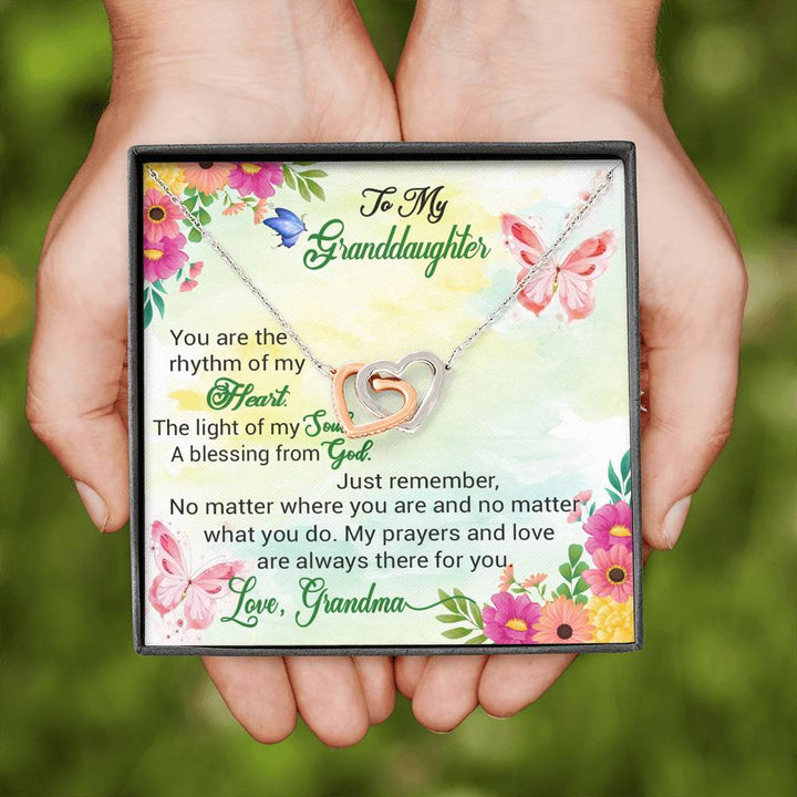 "To My Granddaughter from Grandma" - Interlocking Hearts Pendant Necklace Giftset - You Are The Rythm of my Heart - Bianca Ysabel