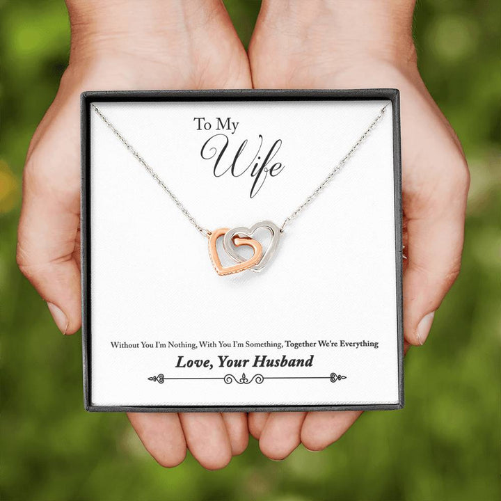 "To My Wife from Husband" - Interlocking Hearts Pendant Necklace Gift Set - Without You I'm Nothing - Bianca Ysabel