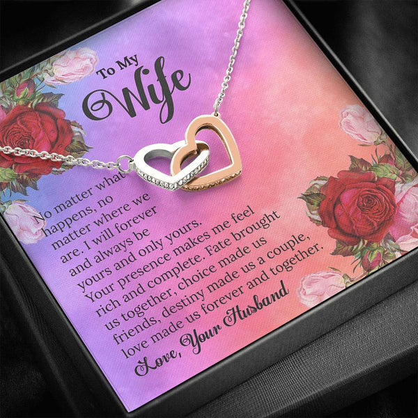 "To My Wife from Husband" - Interlocking Hearts Pendant Necklace Gift Set - I Will Forever And Always Be Yours and Only Yours - Bianca Ysabel