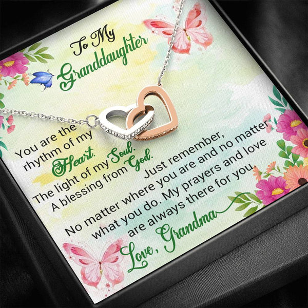 "To My Granddaughter from Grandma" - Interlocking Hearts Pendant Necklace Giftset - You Are The Rythm of my Heart - Bianca Ysabel