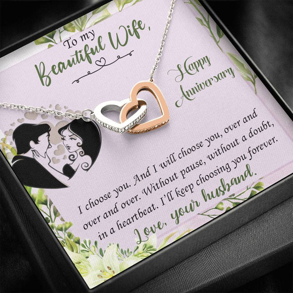 "To My Wife from Husband" - Interlocking Hearts Pendant Necklace Gift Set - I'll Keep Choosing You Forever - Bianca Ysabel