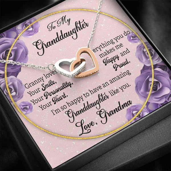 "To My Granddaughter from Grandma" - Interlocking Hearts Pendant Necklace Giftset - Granny Loves Your Smile, Your Personality, Your Heart - Bianca Ysabel