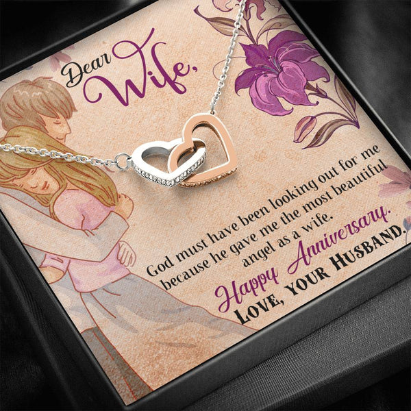 "To My Wife from Husband" - Interlocking Hearts Pendant Necklace Gift Set - God Gave Me The Most Beautiful Angel As A Wife - Bianca Ysabel