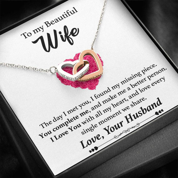 To My Beautiful Wife - Interlocking Hearts Necklace Gift Set - I found my missing piece - Bianca Ysabel