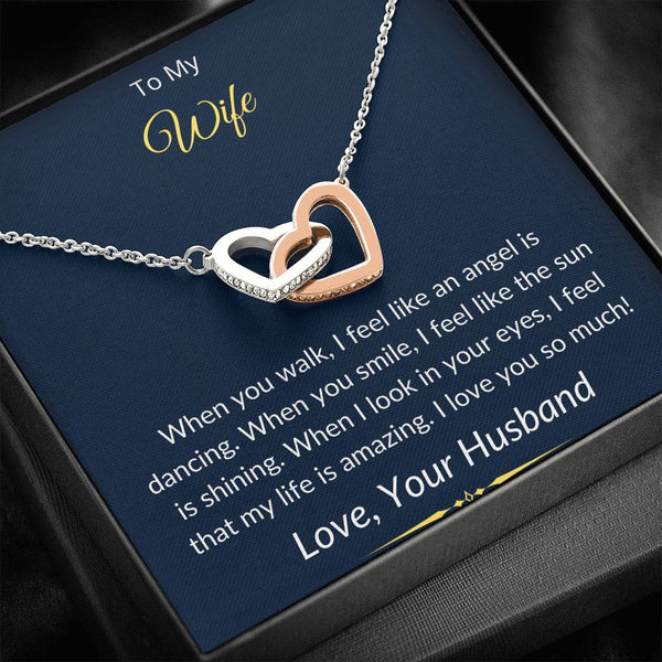 "To My Wife from Husband" - Interlocking Hearts Pendant Necklace Gift Set - When I Look In Your Eyes, I Feel That My Life Is Amazing - Bianca Ysabel