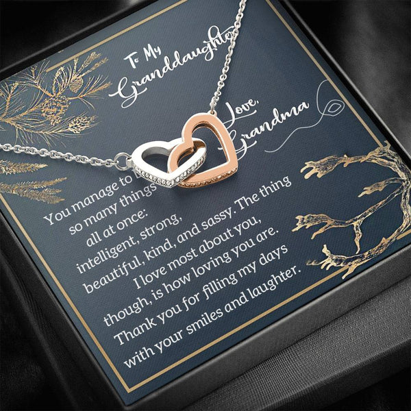 "To My Granddaughter from Grandma" - Interlocking Hearts Pendant Necklace Giftset -  I Love Most About You, Though, is How Loving You Are - Bianca Ysabel