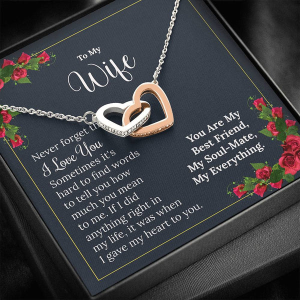 "To My Wife from Husband" - Interlocking Hearts Pendant Necklace Gift Set - You Are My Best Friend, My Soul-Mate, My Everything - Bianca Ysabel