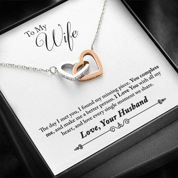 "To My Wife from Husband" - Interlocking Hearts Pendant Necklace Gift Set - The Day I Met You, I Found my Missing Piece - Bianca Ysabel