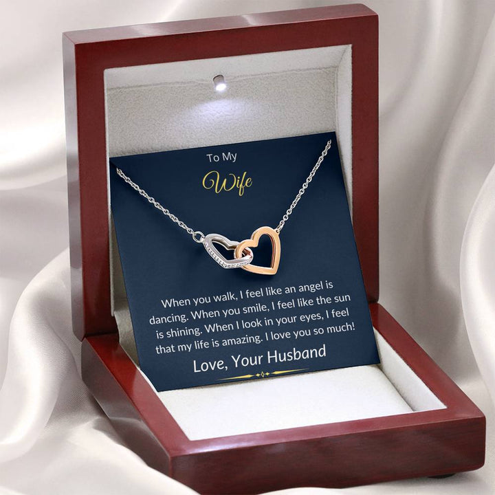 "To My Wife from Husband" - Interlocking Hearts Pendant Necklace Gift Set - When I Look In Your Eyes, I Feel That My Life Is Amazing - Bianca Ysabel