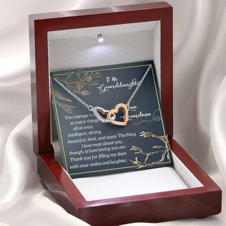 "To My Granddaughter from Grandma" - Interlocking Hearts Pendant Necklace Giftset -  I Love Most About You, Though, is How Loving You Are - Bianca Ysabel