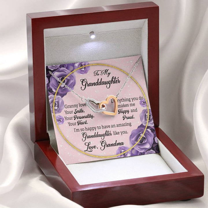 "To My Granddaughter from Grandma" - Interlocking Hearts Pendant Necklace Giftset - Granny Loves Your Smile, Your Personality, Your Heart - Bianca Ysabel
