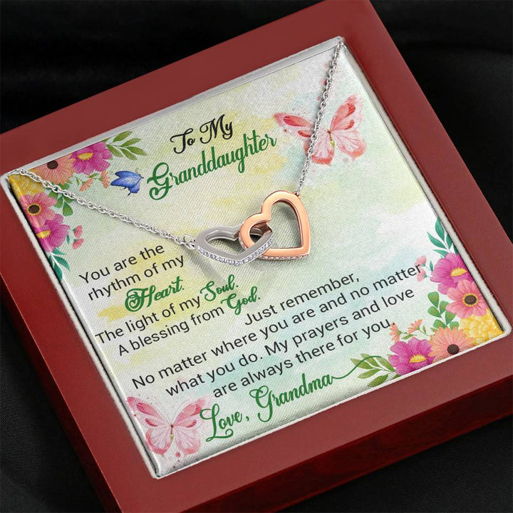 "To My Granddaughter from Grandma" - Interlocking Hearts Pendant Necklace Giftset - You Are The Rythm of my Heart - Bianca Ysabel