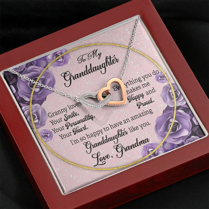 "To My Granddaughter from Grandma" - Interlocking Hearts Pendant Necklace Giftset - Granny Loves Your Smile, Your Personality, Your Heart - Bianca Ysabel