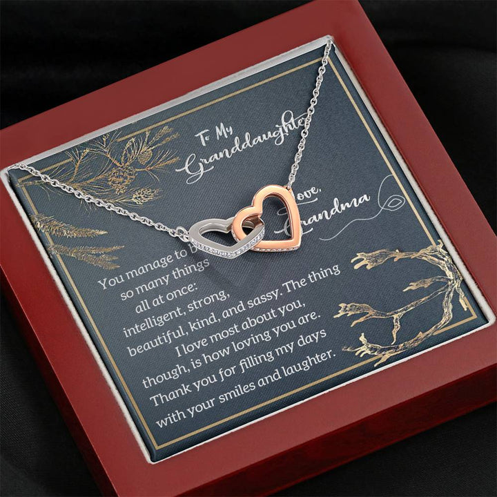 "To My Granddaughter from Grandma" - Interlocking Hearts Pendant Necklace Giftset -  I Love Most About You, Though, is How Loving You Are - Bianca Ysabel