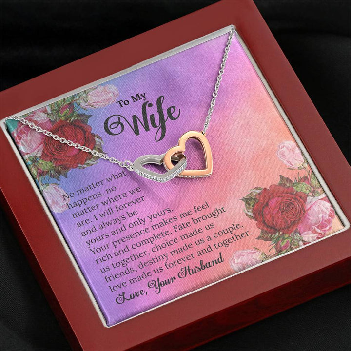 "To My Wife from Husband" - Interlocking Hearts Pendant Necklace Gift Set - I Will Forever And Always Be Yours and Only Yours - Bianca Ysabel