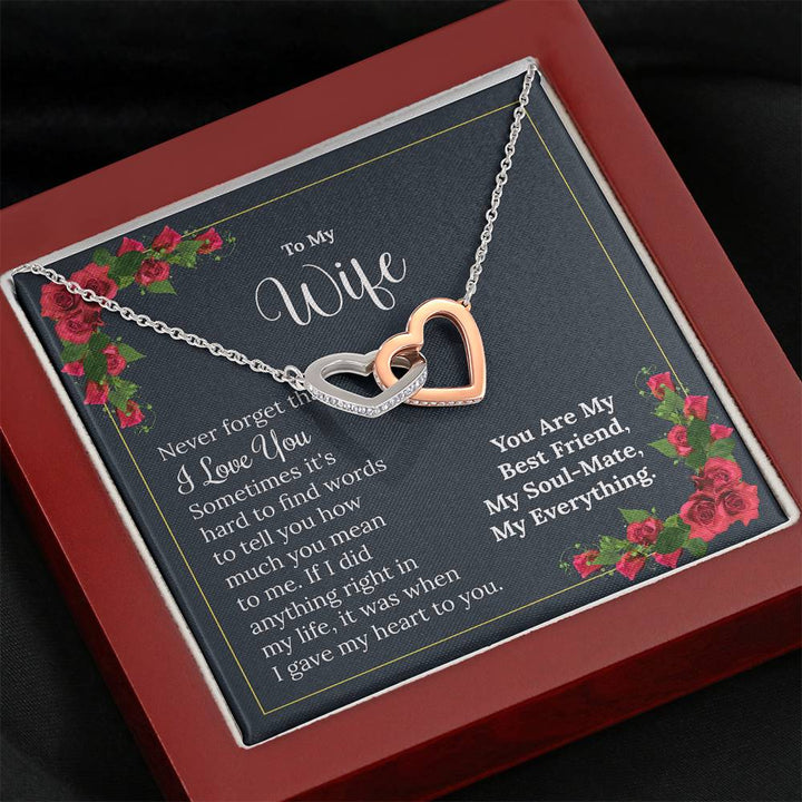 "To My Wife from Husband" - Interlocking Hearts Pendant Necklace Gift Set - You Are My Best Friend, My Soul-Mate, My Everything - Bianca Ysabel